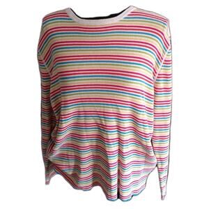 Meridian Bay Rainbow Stripe 100% Cotton Pullover Sweater Made in Australia LARGE